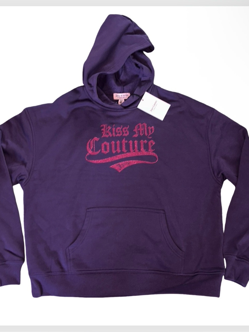 JUICY COUTURE GLITTER KISS MY COUTURE SHADOW PURPLE FLEECE HOODIE NWT - Picture 3 of 7